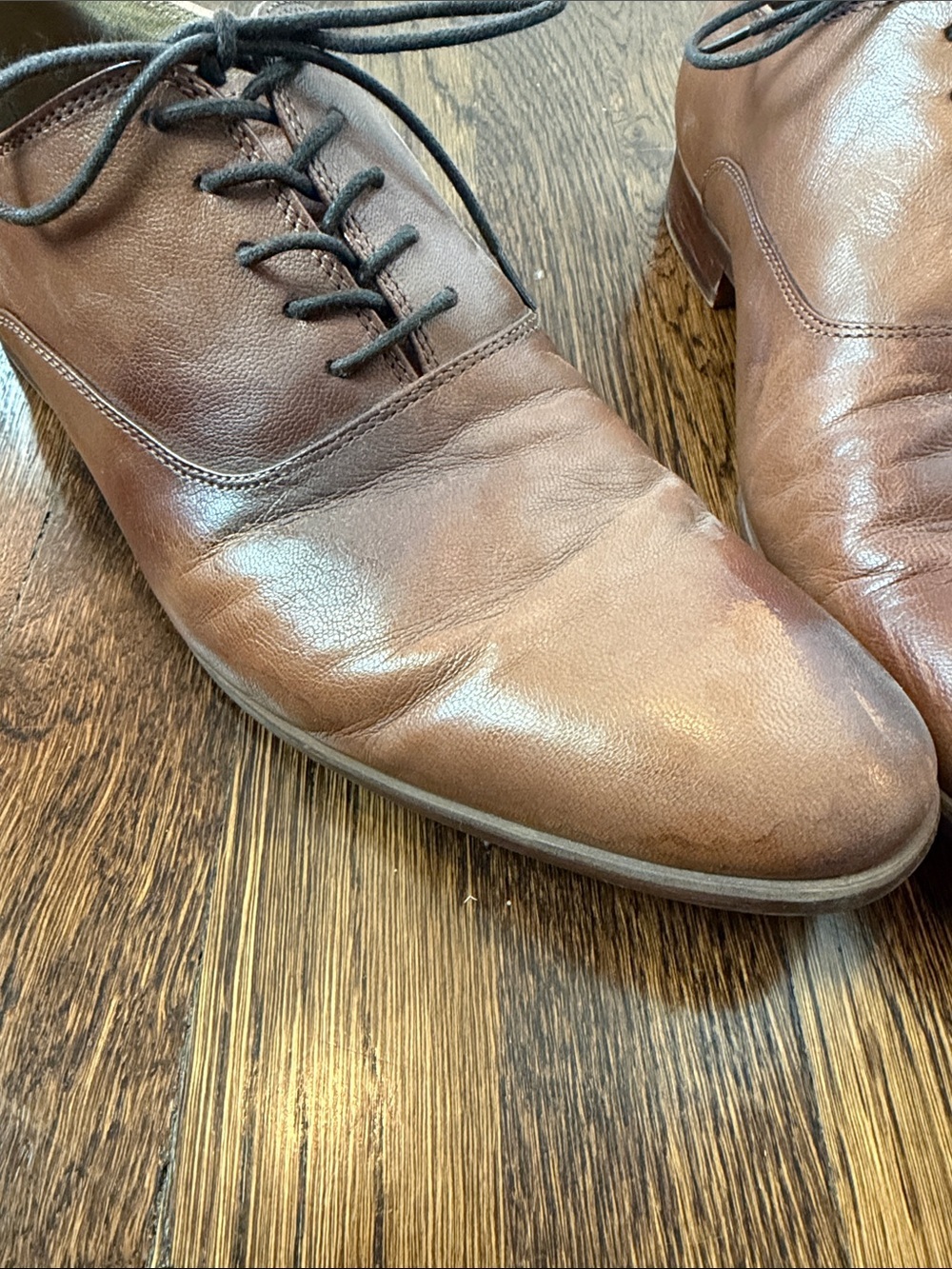 Aldo Men's Cognac Brown Leather Oxfords - Picture 6 of 12